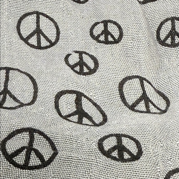 boho Gray black Peace Sign Scarf tassels 100% Rayon - Picture 5 of 5